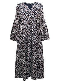 SS NAVY Painted Speedwell Bell Sleeve Nicholson Dress - Size 8 to 26/28