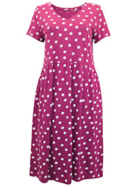 SS MAGENTA Crayon Spot Cassis Short Sleeve Brush Drawing Dress - Size 8 to 20