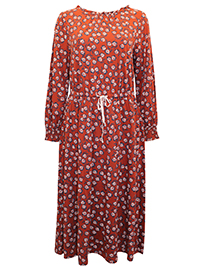 SS BURNT-ORANGE Sketched Buds Vintage Inspired Beau Dress - Size 8 to 20