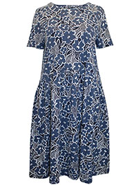 SS NAVY Brush Stroke Floral Short Sleeve Sea Mirror Dress - Size 8 to 26/28