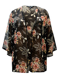 BLACK Floral Print Kimono - Size 10 to 16