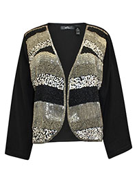 BLACK Bead & Sequin Embellished Long Sleeve Jacket - Plus Size 18 to 20 (XXL to 3XL)