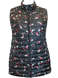 BLACK Floral Print Packaway Quilted Gilet Jacket - Plus Size 18 to 26