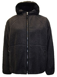 BLACK Borg Fleece Zip Through Hooded Jacket - Plus Size 18/20 to 26/28 (US 1X to 3X)