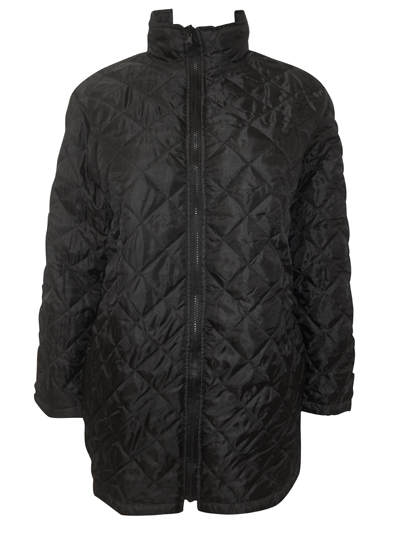 Sherpa - - Black Funnel Neck Quilted Coat - Size 14/16