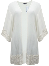 W4rehouse CREAM Crochet Panel Open Front Crinkle Jacket - Size Small to Large W4rehouse CREAM Crochet Panel Open Front Crinkle Jacket - Size Small to Large