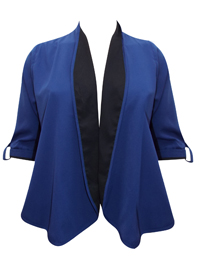 BLUE Shawl Collar Open Front Jacket - Plus Size 16 to 22