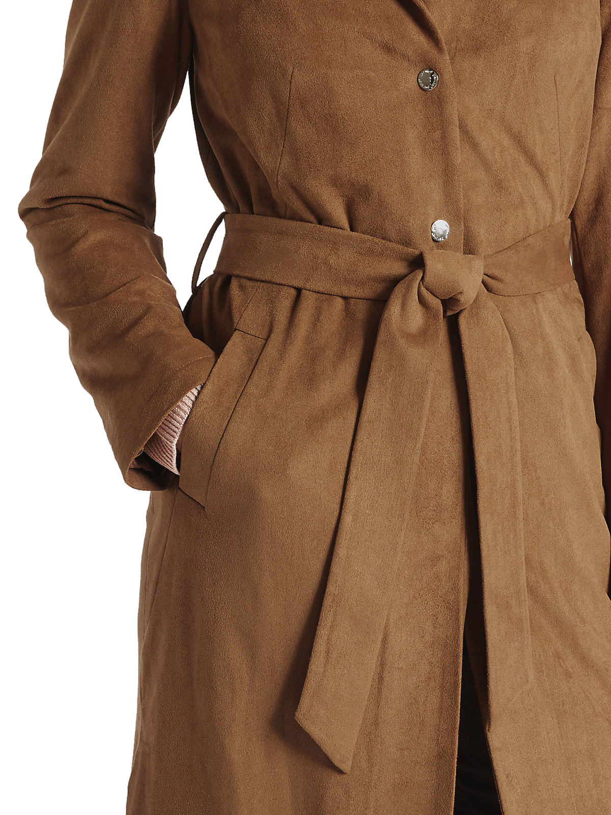 Marks and Spencer - - P3rUna CAMEL Collarless Suedette Belted Trench ...