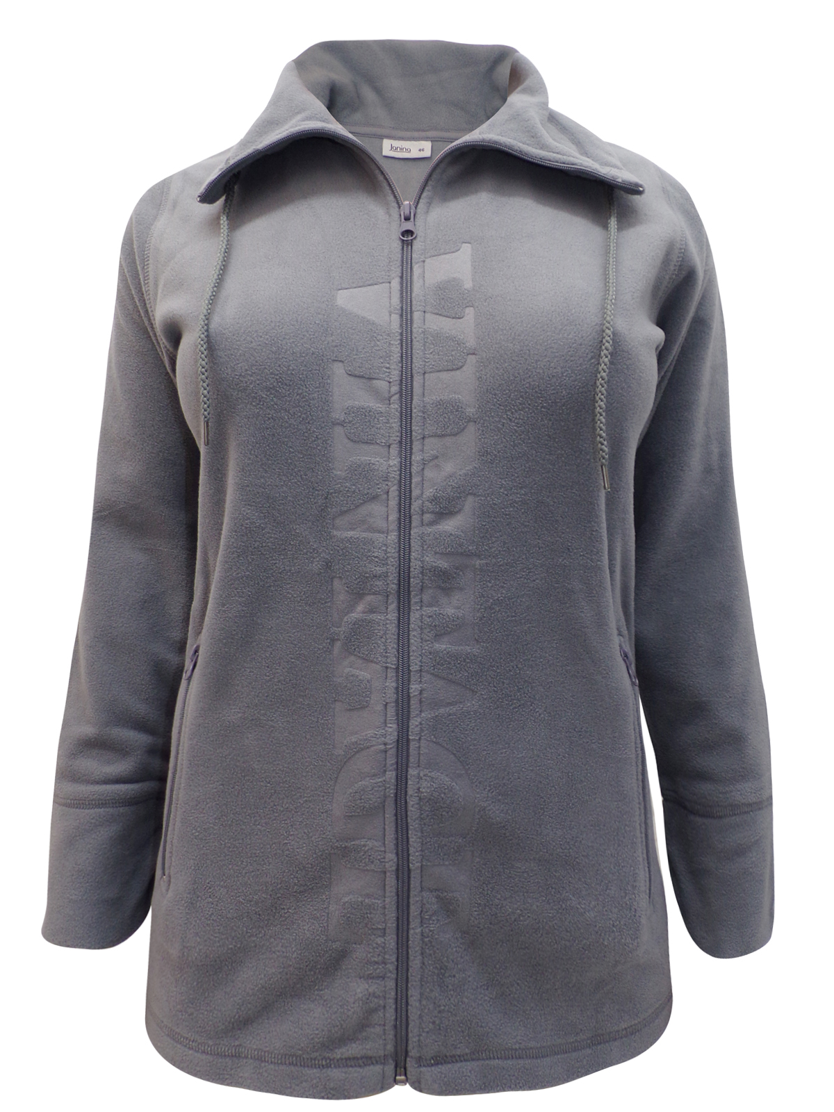 Janina - - Janina GREY Vintage Imprint Zip Through Fleece Jacket - Plus ...