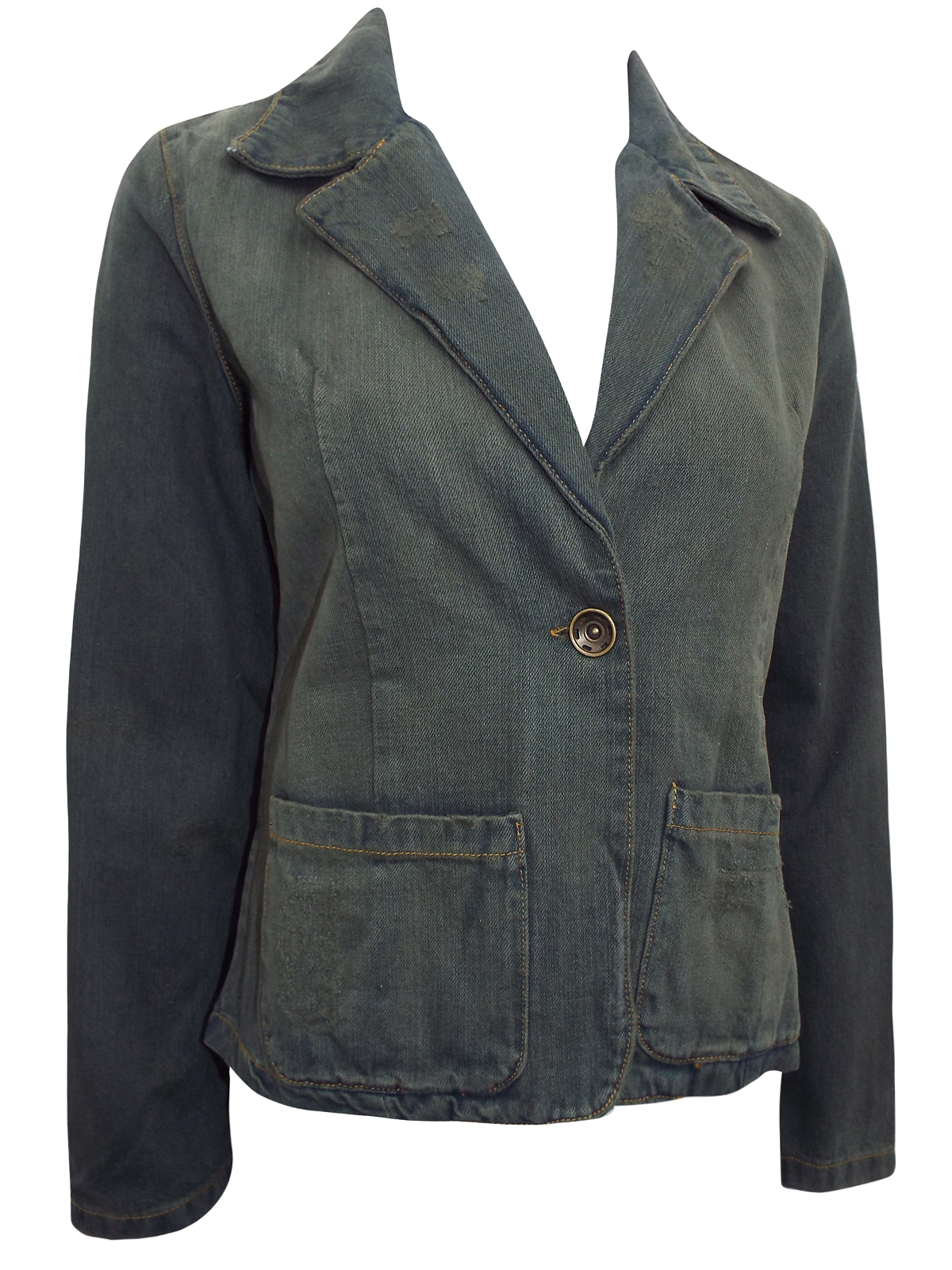 Sarah Chole - - Sarah Chole GREEN Distressed Denim Blazer Jacket - Size ...