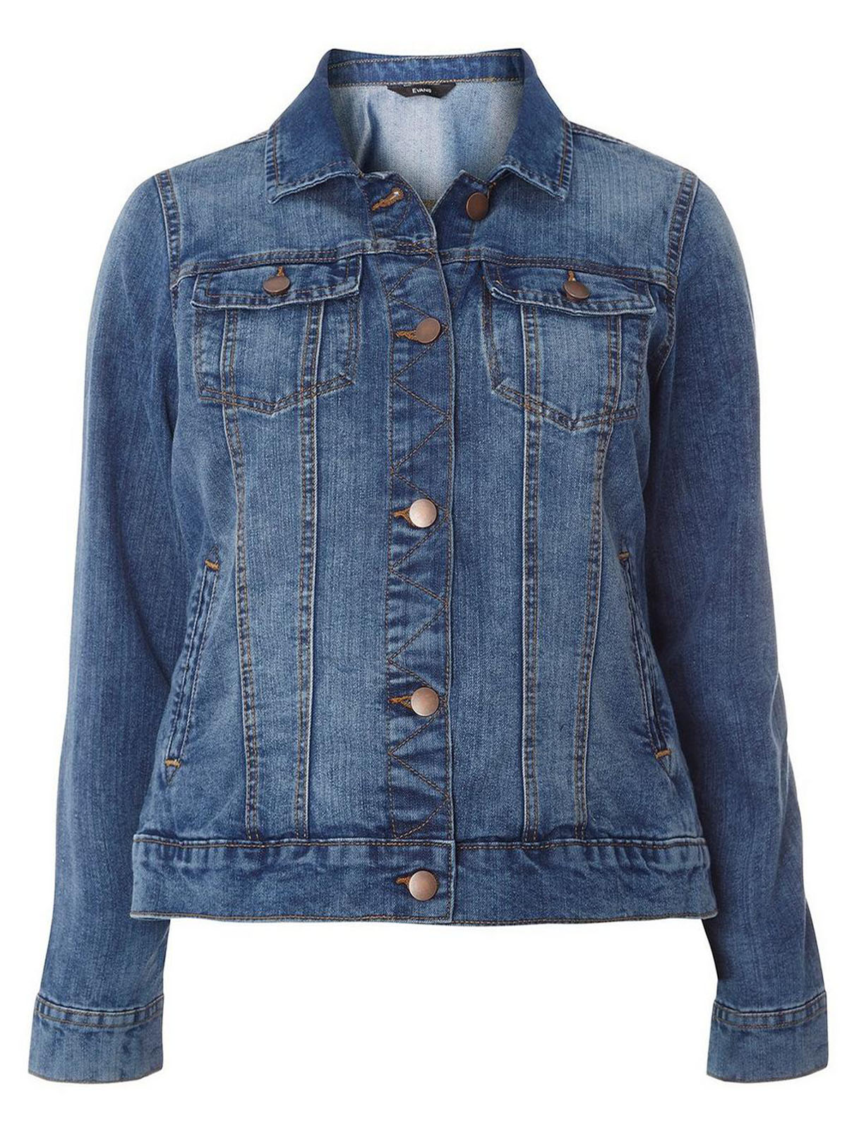 3vans DENIM BLUE Long Sleeve Short Denim Jacket - Plus Size 14 to 32