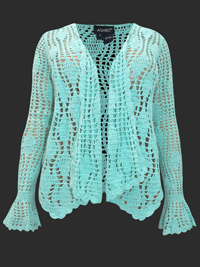 Ashro MINT Scallop Trim Open Front Crochet Jacket - Size 14 to 28/30 (Small to 3X)