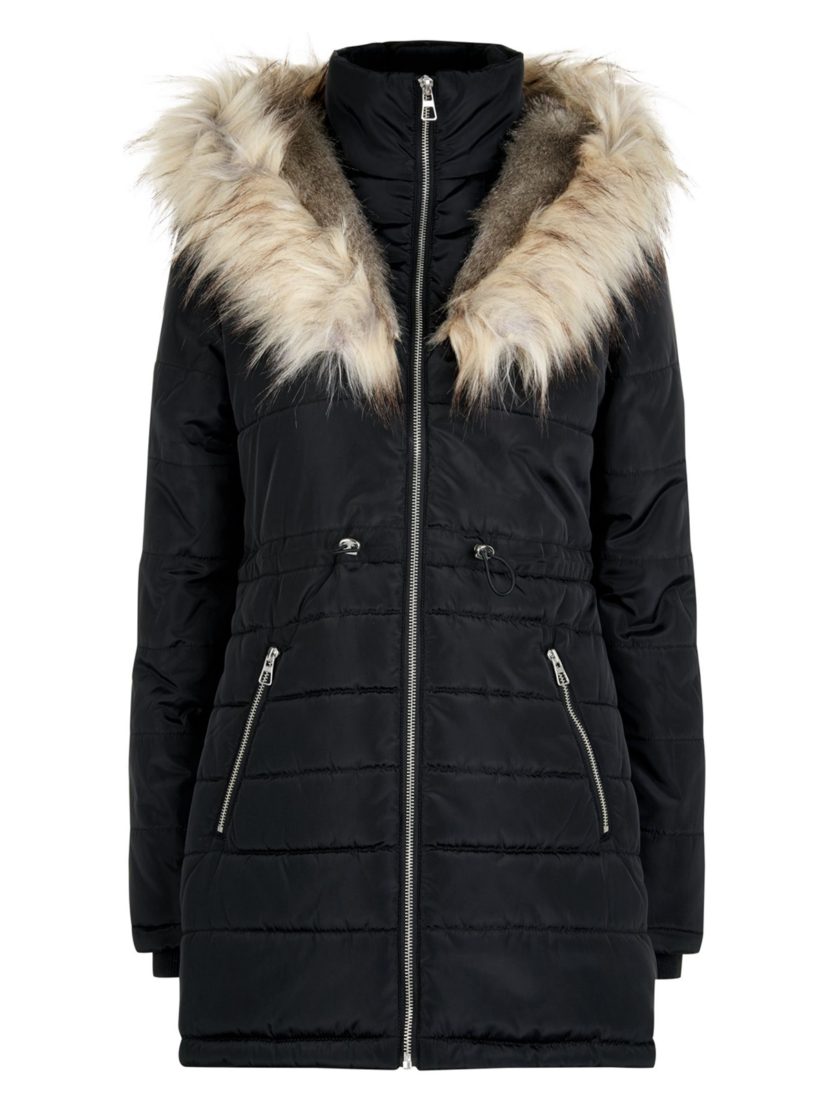 N3w L00k BLACK Hooded Faux Fur Trim Puffer Coat Jacket - Size 6 to 14