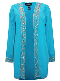 Midnight Velvet TEAL Bead & Sequin Embellished Duster Jacket - Plus Size 16/18 to 26/28 (XLarge to 3X) Midnight Velvet TEAL Bead & Sequin Embellished Duster Jacket - Plus Size 16/18 to 26/28 (XLarge to 3X)