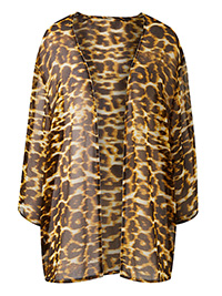 BROWN Leopard Print Longline Kimono - Plus Size 20