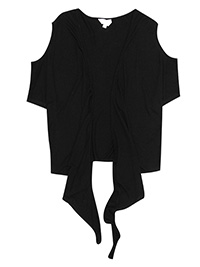 BLACK Cold Shoulder Tie Front Jersey Shrug - Plus Size 16 to 20
