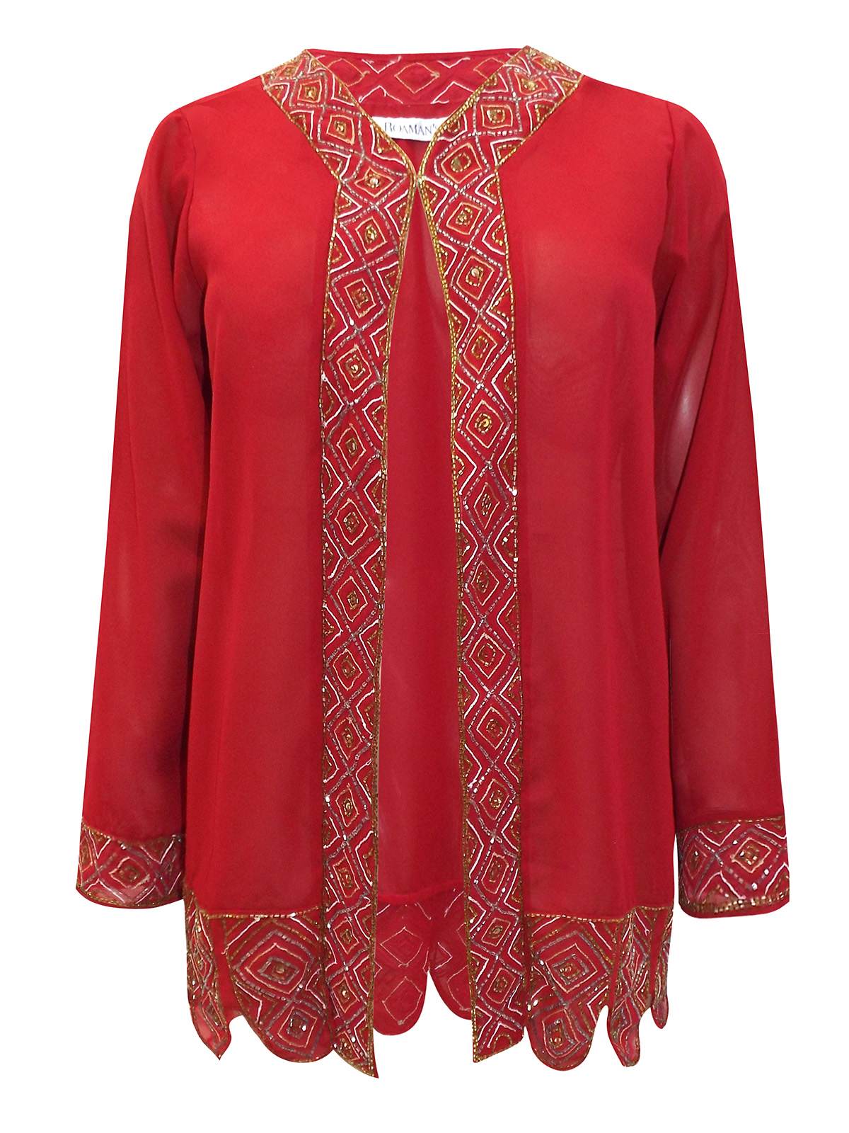Roaman's - - Roamans RUBY-RED Bead & Sequin Embellished Jacket - Plus ...