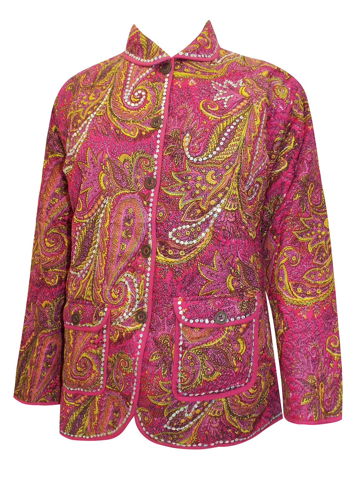 Wellas - - Wellas PINK Paisley Scarf Print Embellished Down Jacket ...