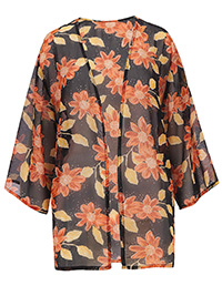 BLACK Floral Print Boxy Kimono - Plus Size 18 to 32