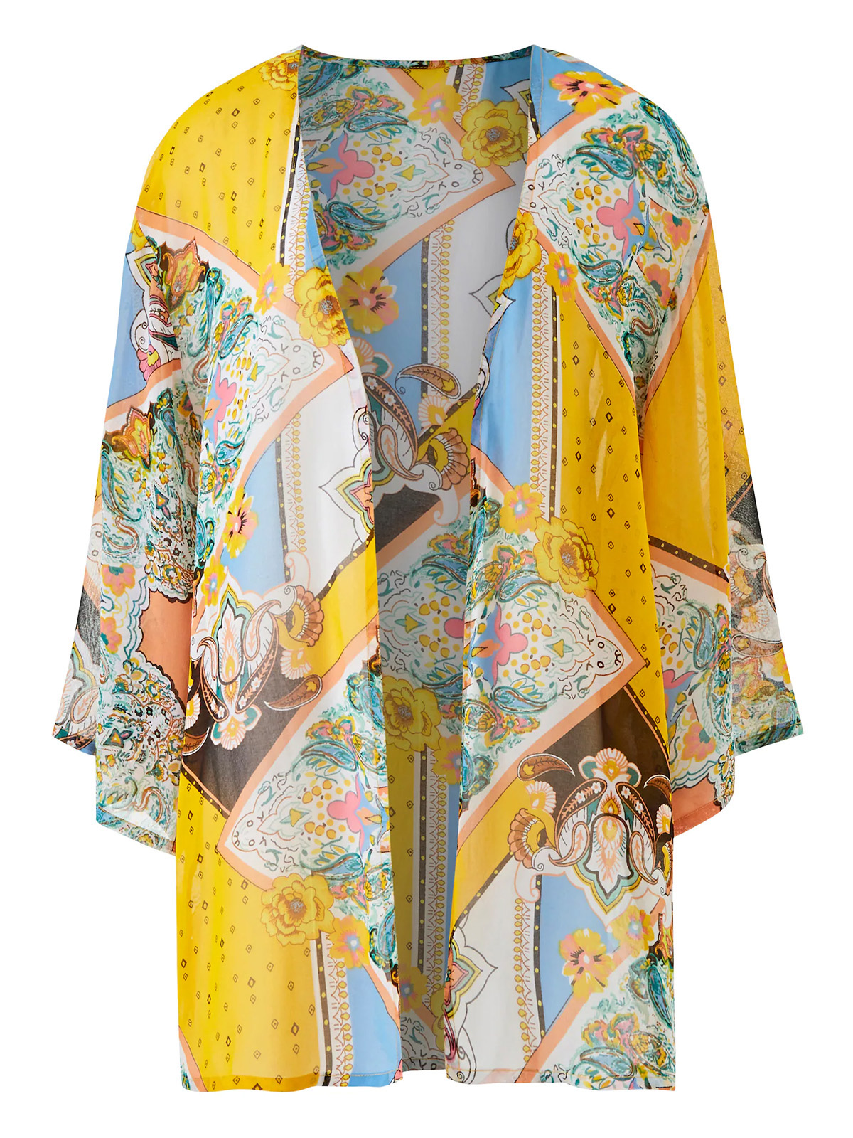 Capsule YELLOW Scarf Print Boxy Kimono Plus Size 16 to 28
