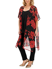 SimplyBe BLACK/RED Floral Print Metallic Woven Kimono - Size 12/14 to 20/22