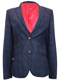 Turo Tailor NAVY Diana Wool Blend Elbow Patch Checked Blazer Jacket - Size 8 to 22 (EU 34 to 48) Turo Tailor NAVY Diana Wool Blend Elbow Patch Checked Blazer Jacket - Size 8 to 22 (EU 34 to 48)