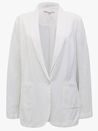 WHITE Linen Blend Single Breasted Blazer Jacket - Plus Size 16 to 26