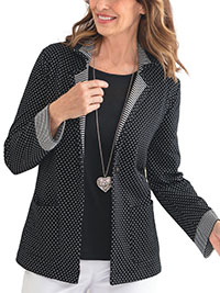 BLACK Polka Dot Roll Back Sleeve Blazer Jacket - Size 8/10 to 16/18 (S to L)