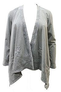 GREY Pure Cotton Open Front Embroidered Jacket - Size 8 to 24 (XS to 3X)