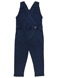 WS Girls MID-DENIM Pleat Front Jersey Dungarees - Age 3/4Y to 9/10Y