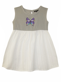 IKKS WHITE Grey Pure Cotton Self Stripe Butterfly Dress - Age 2/3yrs to 6/7yr IKKS WHITE Grey Pure Cotton Self Stripe Butterfly Dress - Age 2/3yrs to 6/7yr