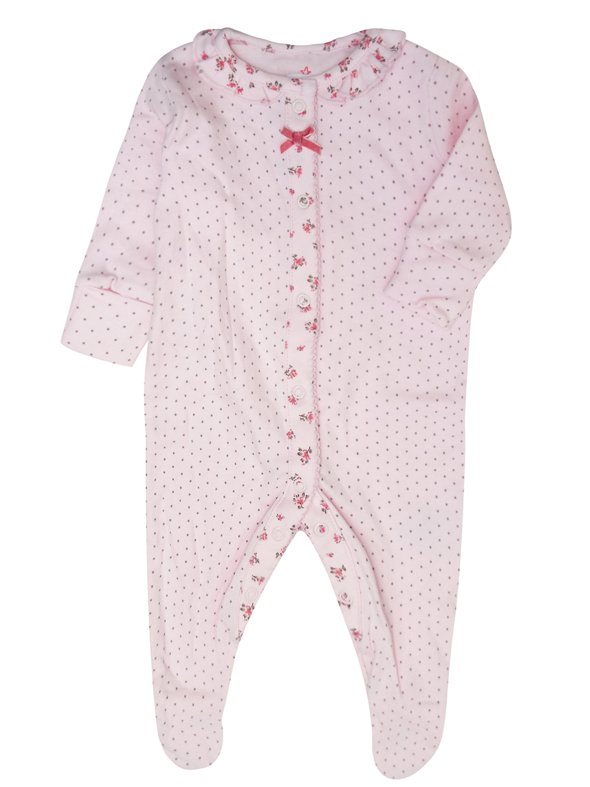 N3XT PINK Baby Girls Frill Trim Polka Dot Sleepsuit Size 3M