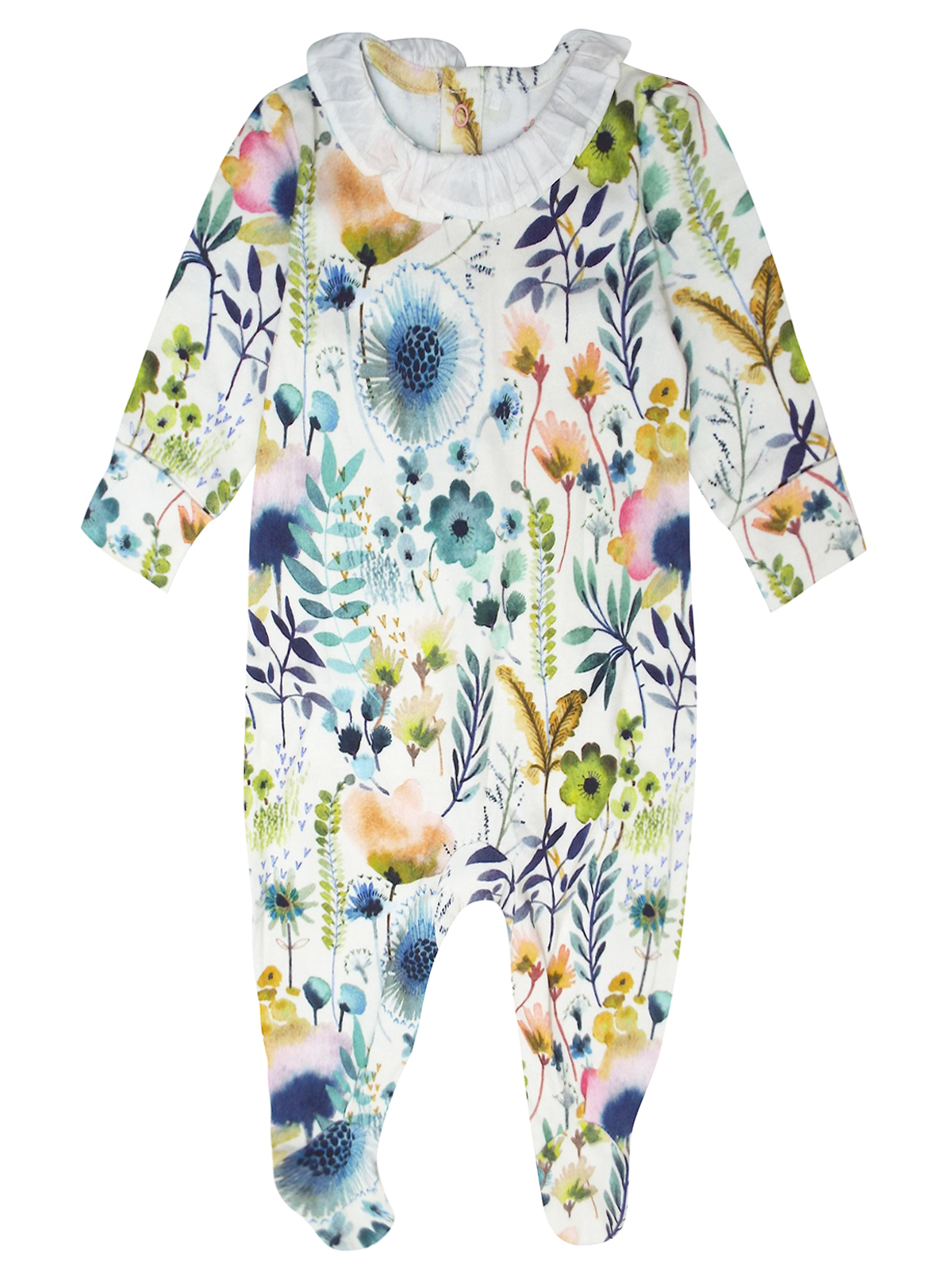 N3XT WHITE Baby Girls Floral Print Collared Sleepsuit - Size 3M to 6/9M