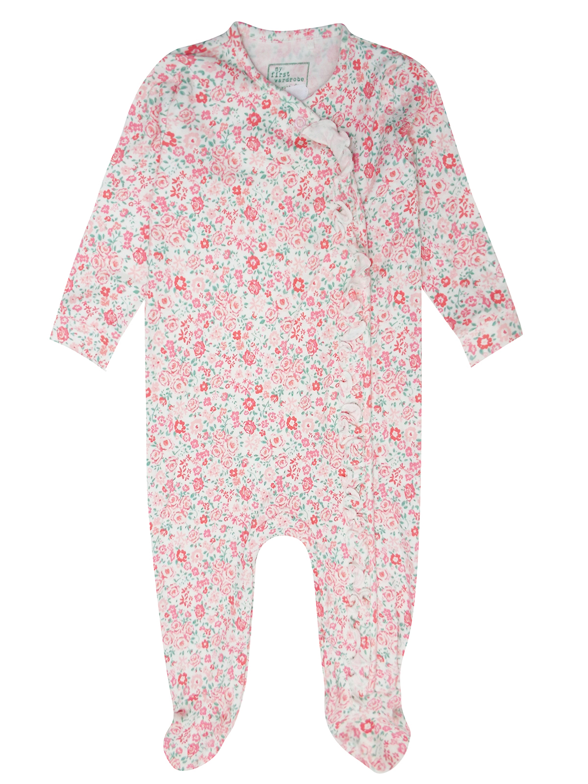 N3XT PINK Baby Girls Floral Print Frill Trim Sleepsuit - Size 6/9M to 9/12M