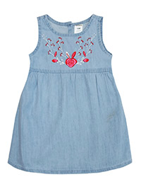 Caraters LIGHT-DENIM Girls Floral Embroidered Denim Dress - Age 12M to 5Y