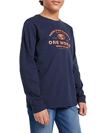 NAVY Older Boys Pure Cotton 'One World' Long Sleeve T-Shirt  - Age 6/7Y to 16/17Y