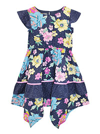 MSN NAVY Girls Floral Print Tiered Hanky Hem Dress - Age 3Y to 14/15Y