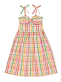 MULTI Girls Bow Detail Gingham Shirred Dress - Age 12/18M to 9/10Y
