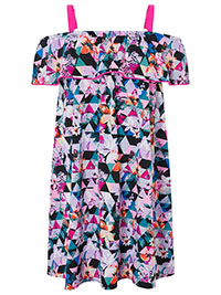 MSN PINK Girls Geo Print Frill Detail Dress - Age 7/8Y to 11/12Y