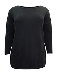 Curve BLACK Ribbed Sleeve Fine Knit Jumper - Plus Size 14/16 to 26/28