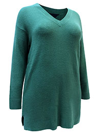 GREEN Plush V-Neck Knitted Longline Jumper - Plus Size 16 to 26/28