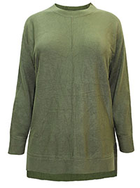 KHAKI GREEN Front Seam Detail Knitted Jumper - Plus Size 14/16 to 34/36