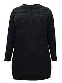 BLACK Long Sleeve Chunky Rib Longline Jumper - Plus Size 14/16 to 34/36