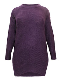 Deep PURPLE Long Sleeve Chunky Rib Longline Jumper - Plus Size 14/16 to 30/32