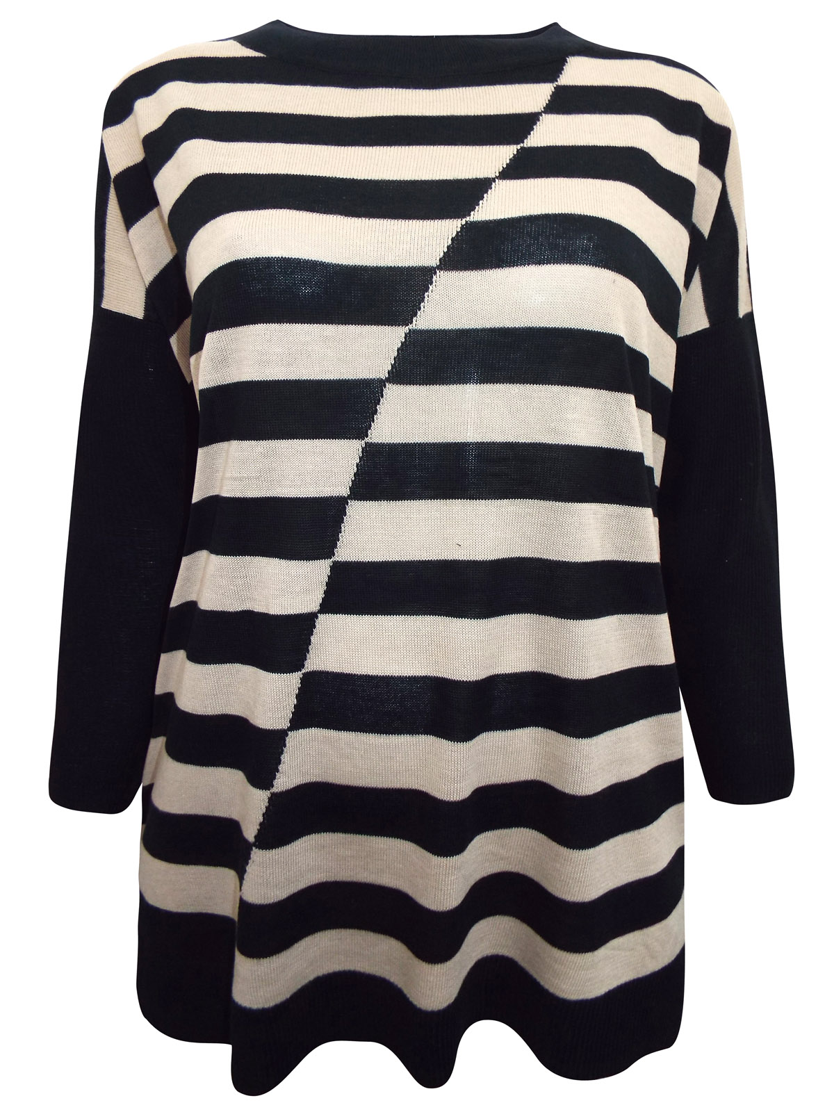 BLACK Stone Stripe Asymmetric Panel Jumper - Size 12 to 18 (Small to ...