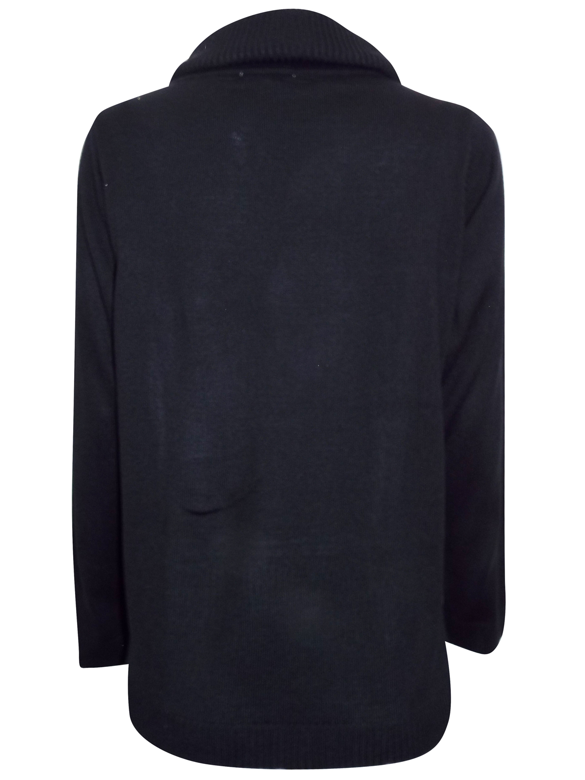 Fay Louise - - BLACK Rose Jacquard Panel Knitted Jumper - Size S/M to L/XL