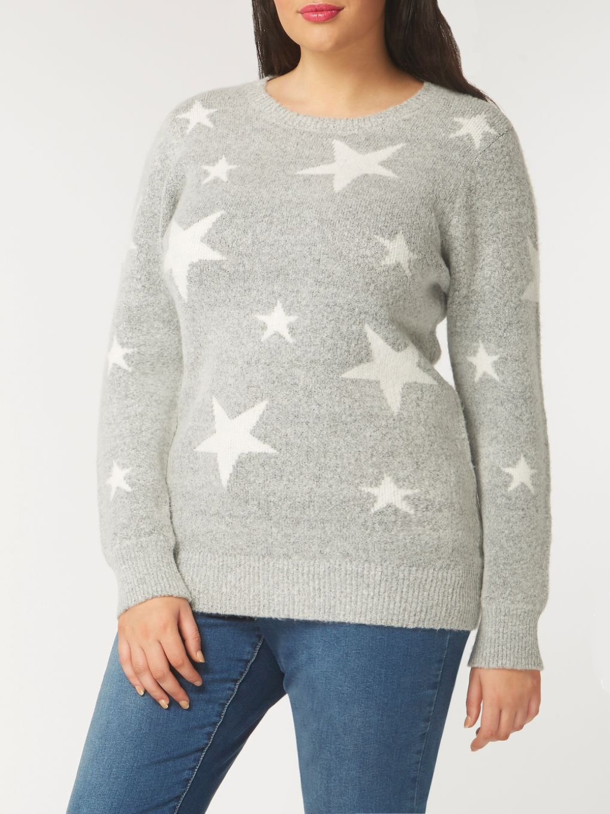 GREY Star Print Knitted Jumper - Plus Size 22/24 to 30/32