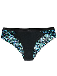 BLACK/BLUE Contrast Lace Trim Bikini Knickers - Size 10 to 12/14 (M to L)