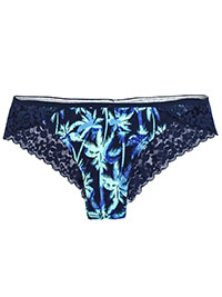 NAVY Palm Print Contrast Lace Trim Bikini Knickers - Size 6 to 8 (XS to S)