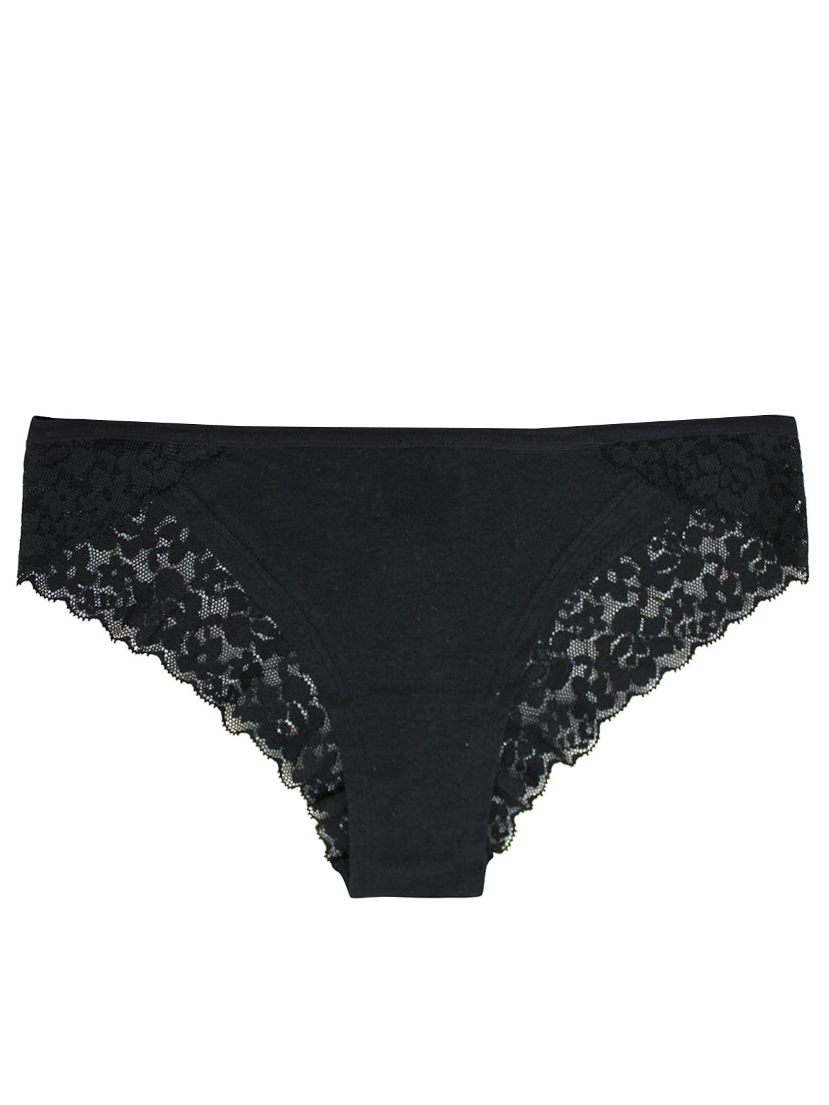 BLACK Lace Trim Bikini Knickers - Size 6 to 12/14 (XS to L)